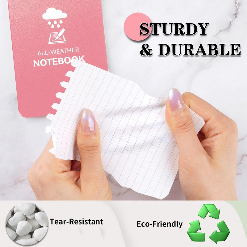 Coidea دفتر ملاحظات مقاوم للماء من COIDEA، 4 قطع من مفكرة الجيب الحلزوني العلوي، 3 بوصات × 5 بوصات مقاومة للطقس، دفتر ملاحظات صغير لجيب الشرطة في جميع الأحوال الجوية، وسادات ملاحظات صغيرة لتسجيل المكاتب المدرسية في الهواء الطلق، وردي - Image 5